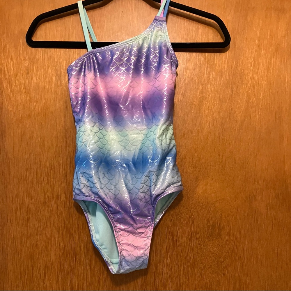 BREAKING WAVES Mermaid one-shoulder girls swimsuit sz 7/8